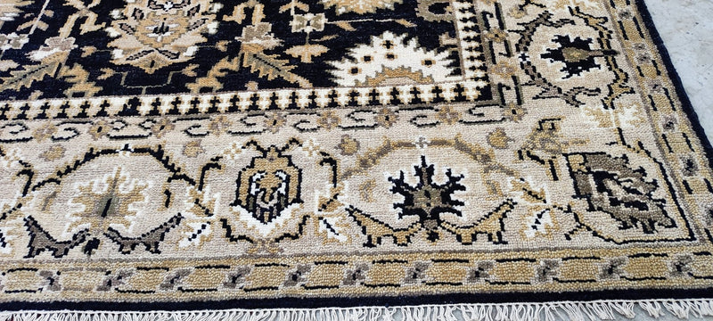 Wendy Hughes Hand-Knotted Oushak Rug Black and Beige 8.0x9.9 | Banana Manor Rug Company