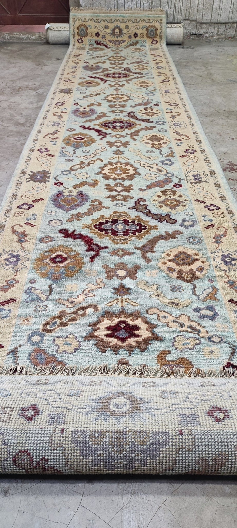 Wi Kuki Kaa Hand-Knotted Light Blue Oushak Runner 3x14 | Banana Manor Rug Company