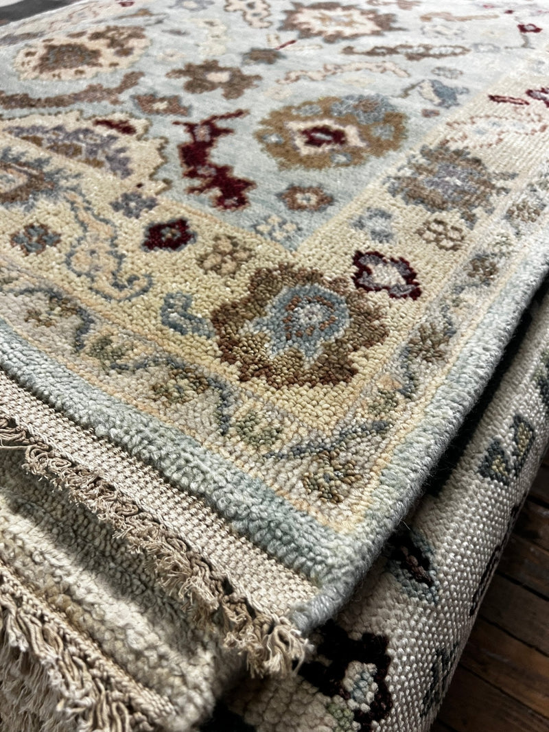 Wi Kuki Kaa Hand-Knotted Light Blue Oushak Runner 3x14 | Banana Manor Rug Company