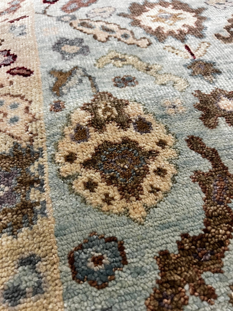 Wi Kuki Kaa Hand-Knotted Light Blue Oushak Runner 3x14 | Banana Manor Rug Company