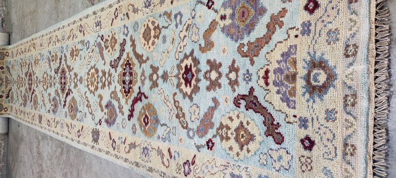 Wi Kuki Kaa Hand-Knotted Light Blue Oushak Runner 3x14 | Banana Manor Rug Company