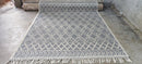 William Whitehead Handwoven Wool Durrie Ivory Blue Geometrical (various sizes) | Banana Manor Rug Company