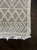 William Whitehead Handwoven Wool Durrie Ivory Blue Geometrical (various sizes) | Banana Manor Rug Factory Outlet
