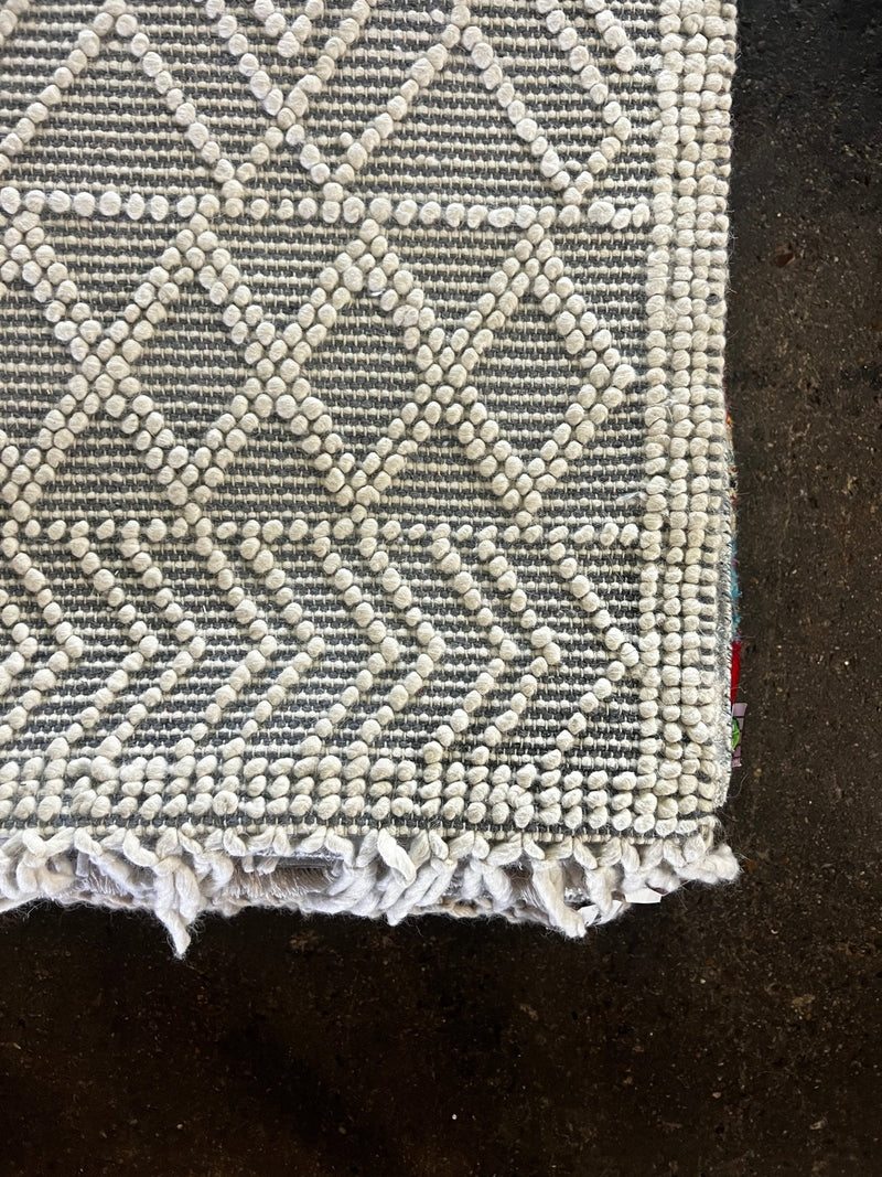 William Whitehead Handwoven Wool Durrie Ivory Blue Geometrical (various sizes) | Banana Manor Rug Factory Outlet