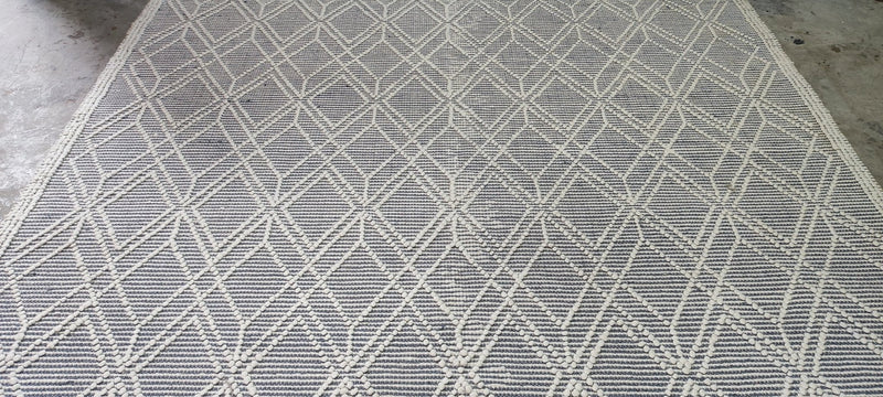 William Whitehead Handwoven Wool Durrie Ivory Blue Geometrical (various sizes) | Banana Manor Rug Company