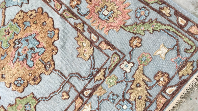 Winifred 8.3x10 Light Blue Hand-Knotted High-Low Kashan Rug | Banana Manor Rug Company