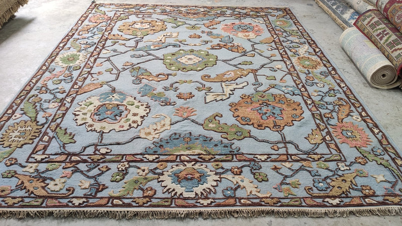 Winifred 8.3x10 Light Blue Hand-Knotted High-Low Kashan Rug | Banana Manor Rug Company