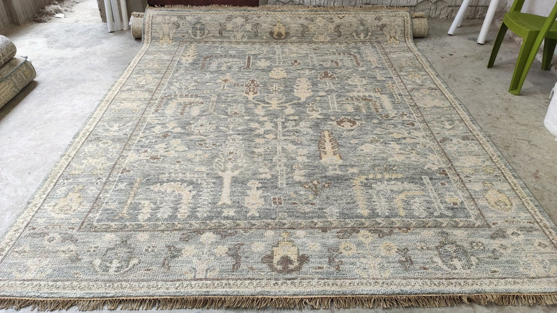 Winnie 8x10 Grey and Silver Hand-Knotted Oushak Rug | Banana Manor Rug Company