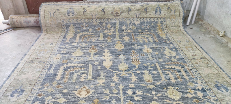 Yanina Studilina Hand-Knotted Oushak Rug Light Blue and Tan 9x12 | Banana Manor Rug Company