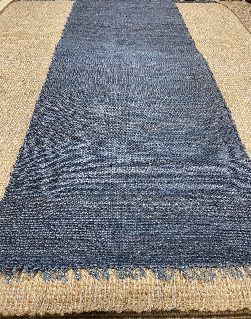 Yosh Shmenge Handwoven 2.6x8 Blue Jute Durrie Runner | Banana Manor Rug Company