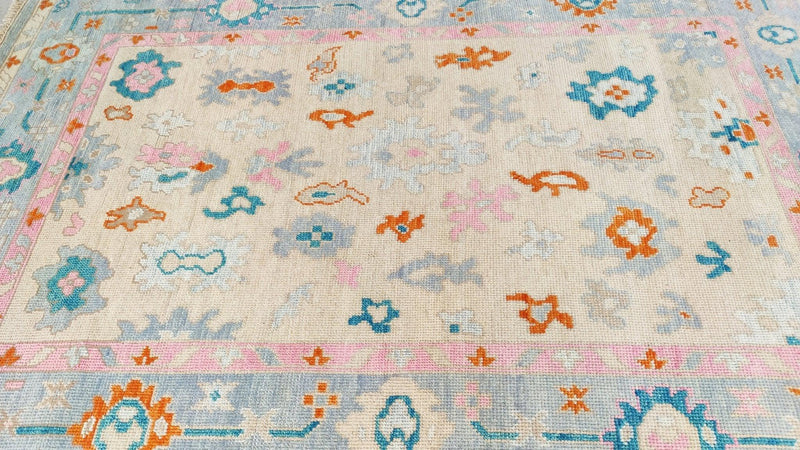 Zoe 5x7.3 Hand-Knotted Camel and Blue Oushak Rug | Banana Manor Rug Company