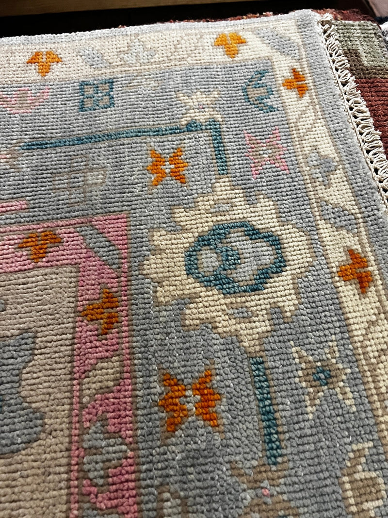 Zoe 5x7.3 Hand-Knotted Camel and Blue Oushak Rug | Banana Manor Rug Company