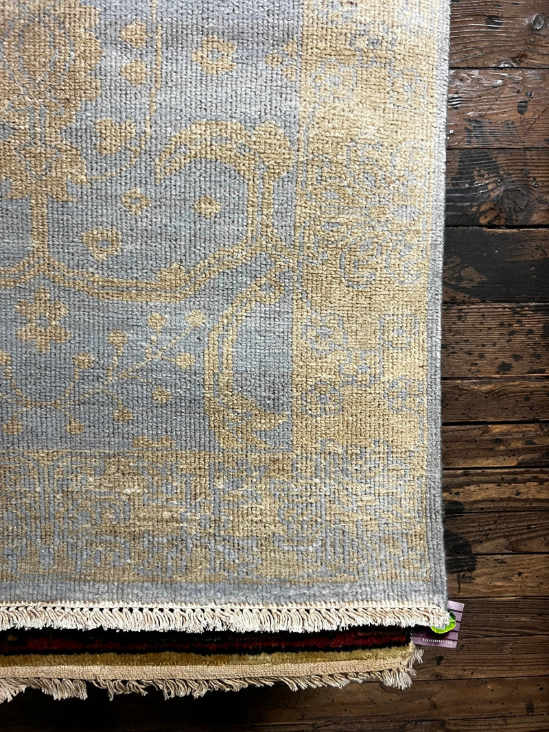 Zoe Bell Hand-Knotted Aqua and Gold Oushak Runner 2.9x9 | Banana Manor Rug Company