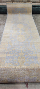 Zoe Bell Hand-Knotted Aqua and Gold Oushak Runner 2.9x9 | Banana Manor Rug Company
