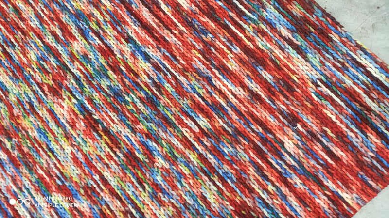 Color Explosion 4.9x8 Handwoven Red and Blue Striped Durrie Rug | Banana Manor Rug Company