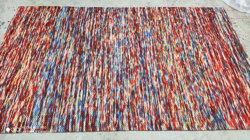 Color Explosion 4.9x8 Handwoven Red and Blue Striped Durrie Rug | Banana Manor Rug Company