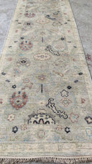 Charlotte la Bouf 3x12  Light Green and Tan Hand-Knotted Oushak Rug