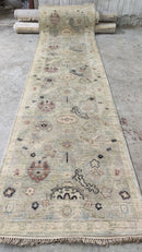 Charlotte la Bouf 3x12  Light Green and Tan Hand-Knotted Oushak Rug