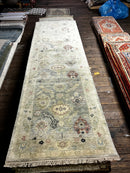 Charlotte la Bouf 3x12  Light Green and Tan Hand-Knotted Oushak Rug