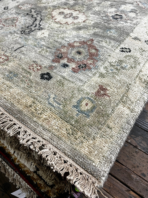 Charlotte la Bouf 3x12  Light Green and Tan Hand-Knotted Oushak Rug