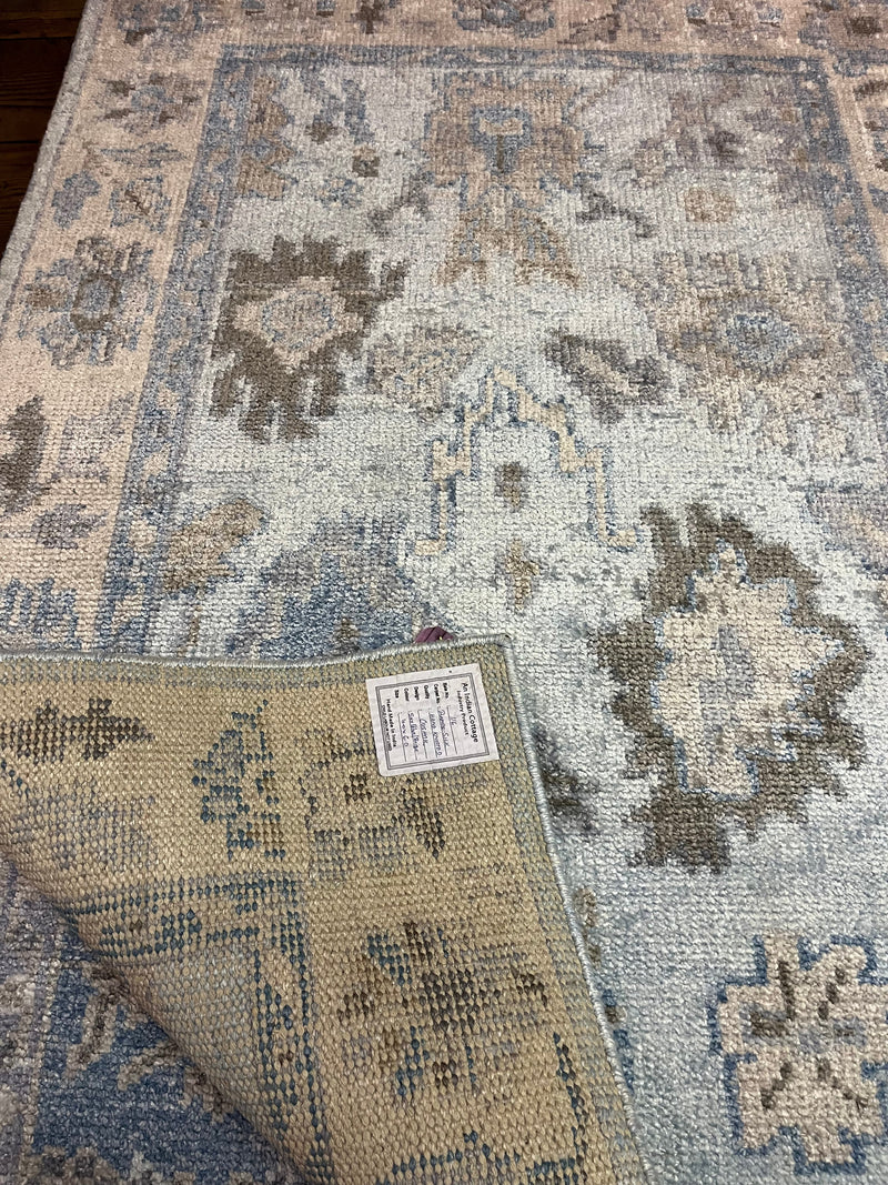 Liliana 4x6 Sky Blue and Beige Hand-Knotted Bamboo Silk Oushak Rug | Banana Manor Rug Company