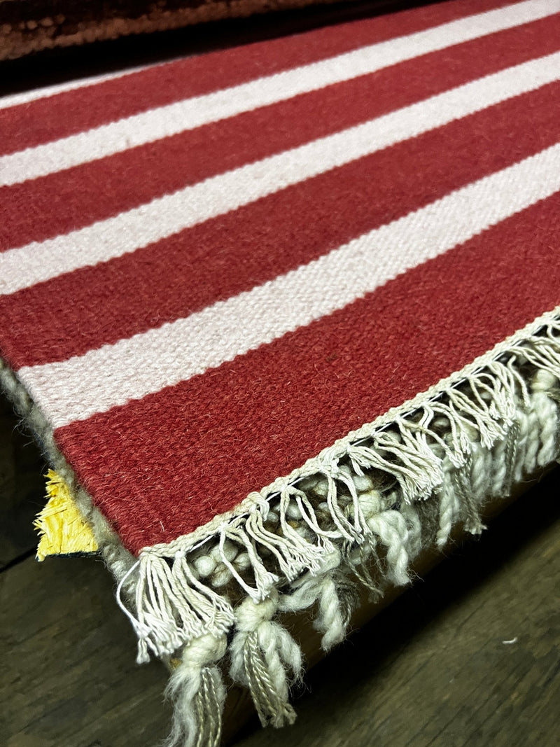 Alonzo Agadir 4.6x6.6 Handwoven Striped Orange and White Durrie Rug | Banana Manor Rug Factory Outlet