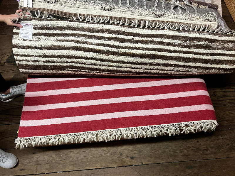 Alonzo Agadir 4.6x6.6 Handwoven Striped Orange and White Durrie Rug | Banana Manor Rug Factory Outlet