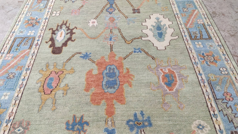 Ames 6x9 Light Green and Light Blue Hand-Knotted Oushak Rug | Banana Manor Rug Company