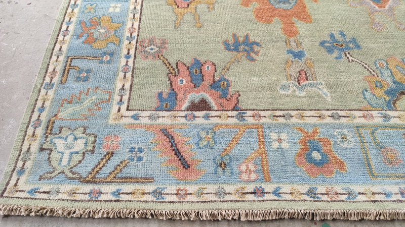 Ames 6x9 Light Green and Light Blue Hand-Knotted Oushak Rug | Banana Manor Rug Company