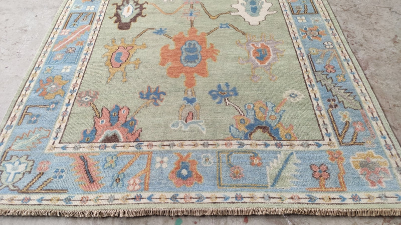 Ames 6x9 Light Green and Light Blue Hand-Knotted Oushak Rug | Banana Manor Rug Company