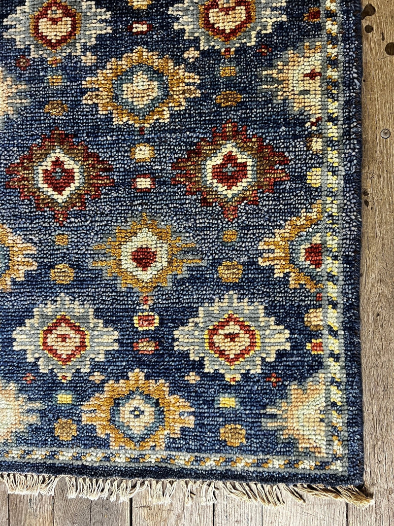 "Anouk" Dark Blue and Gold Hand-Knotted Oushak 8x10 | Banana Manor Rug Company