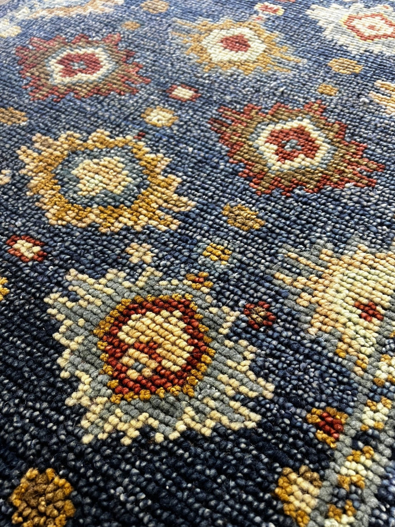 "Anouk" Dark Blue and Gold Hand-Knotted Oushak 8x10 | Banana Manor Rug Company