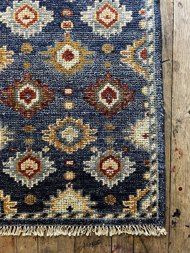 "Anouk" Dark Blue and Gold Hand-Knotted Oushak 8x10 | Banana Manor Rug Company