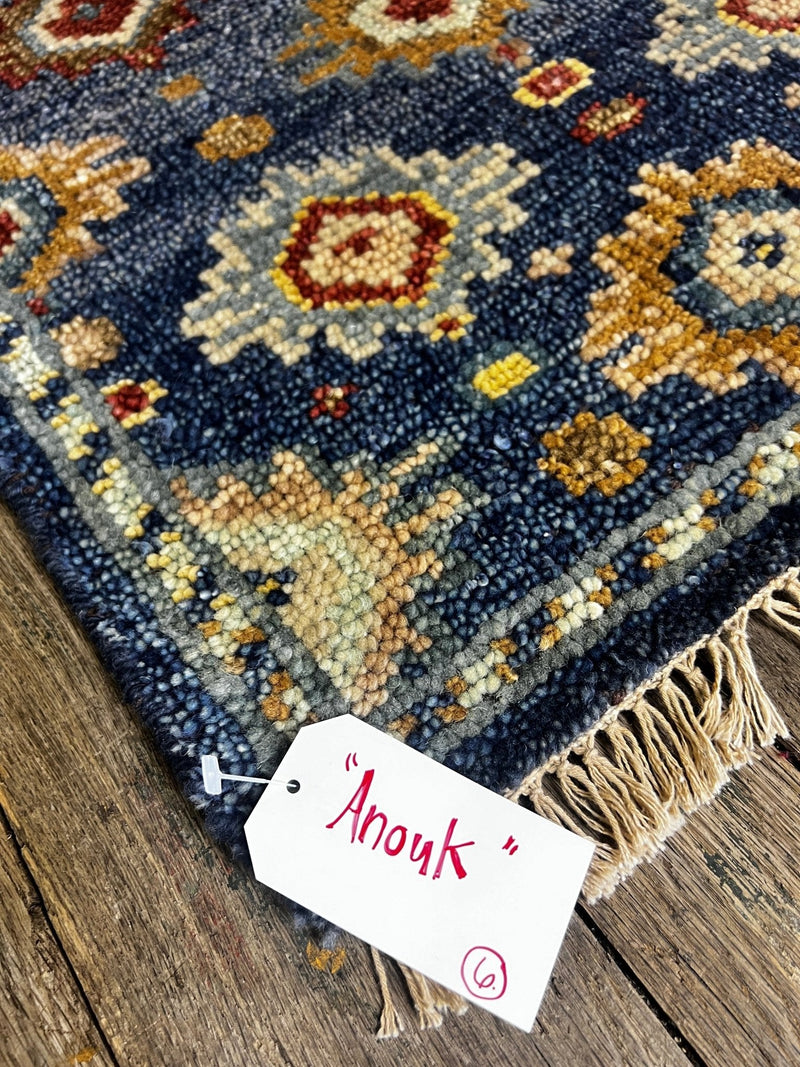 "Anouk" Dark Blue and Gold Hand-Knotted Oushak 8x10 | Banana Manor Rug Company