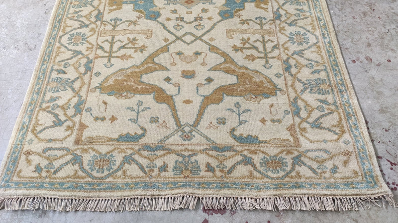 Bliss 4.6x6.3 Ivory Hand-Knotted Oushak Rug | Banana Manor Rug Company