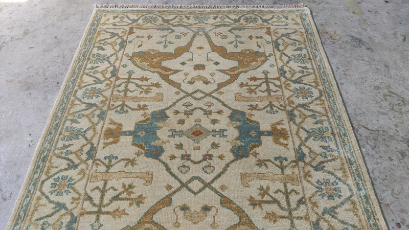 Bliss 4.6x6.3 Ivory Hand-Knotted Oushak Rug | Banana Manor Rug Company