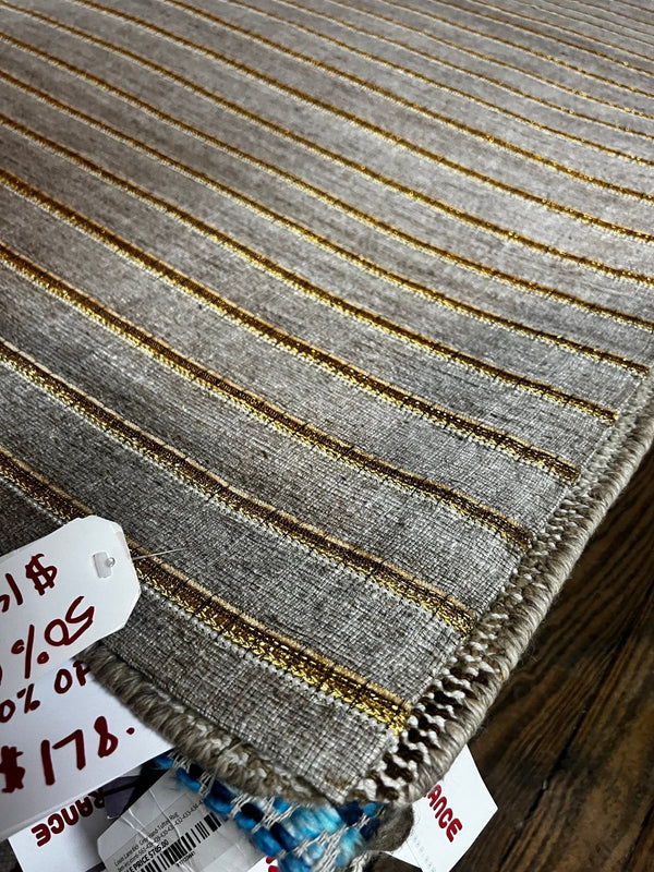 Cafe Au Lait 5.3x7.6 Beige and Ivory Handwoven Striped Durrie Rug | Banana Manor Rug Factory Outlet