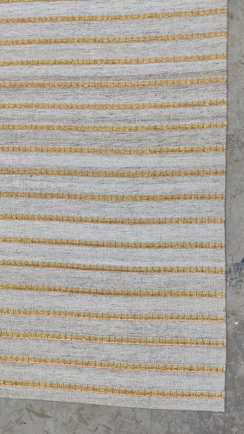 Cafe Au Lait 5.3x7.6 Beige and Ivory Handwoven Striped Durrie Rug | Banana Manor Rug Company