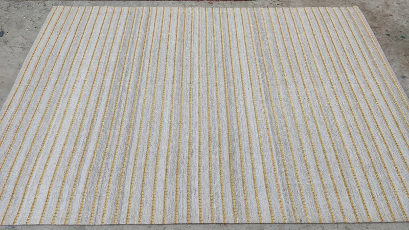 Cafe Au Lait 5.3x7.6 Beige and Ivory Handwoven Striped Durrie Rug | Banana Manor Rug Company