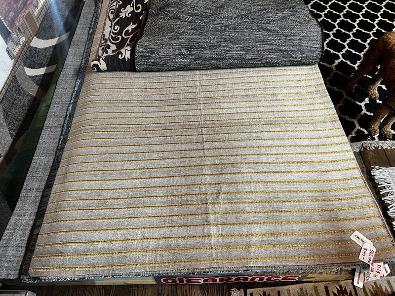 Cafe Au Lait 5.3x7.6 Beige and Ivory Handwoven Striped Durrie Rug | Banana Manor Rug Factory Outlet