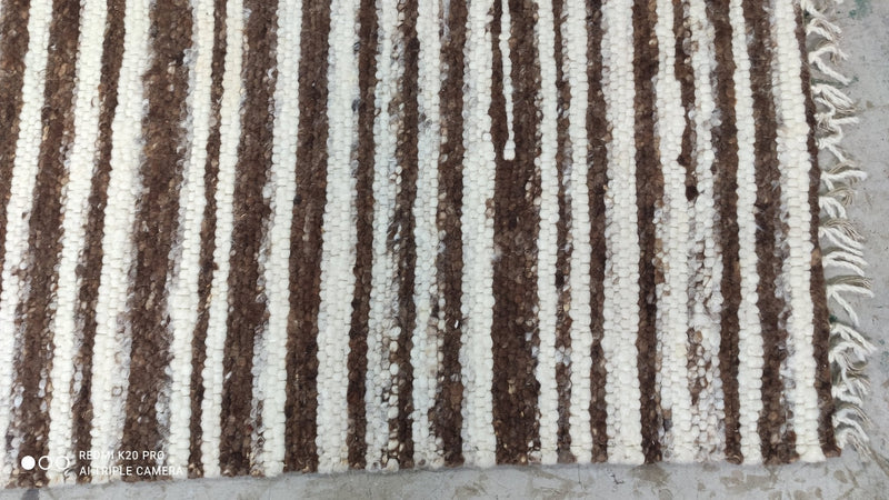 Camilla 4.6x6.6 Brown and White Striped Handwoven Durrie Rug | Banana Manor Rug Factory Outlet