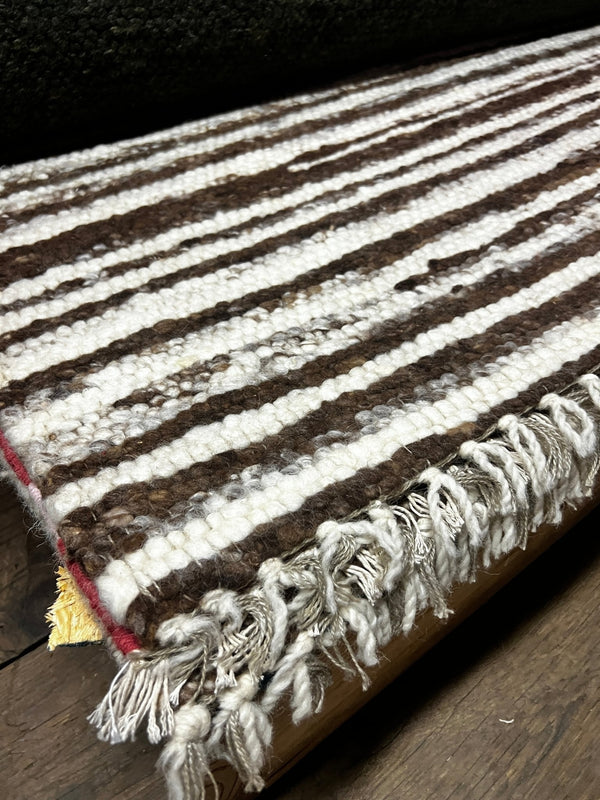 Camilla 4.6x6.6 Brown and White Striped Handwoven Durrie Rug | Banana Manor Rug Factory Outlet