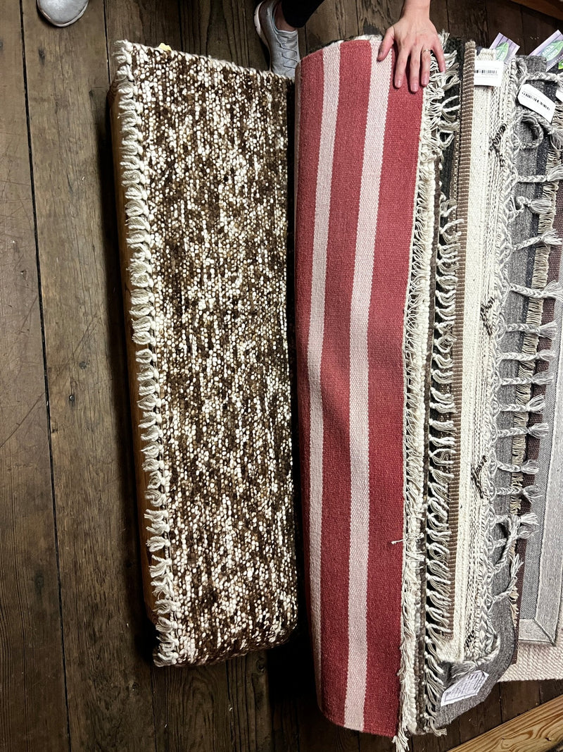 Camilla 4.6x6.6 Brown and White Striped Handwoven Durrie Rug | Banana Manor Rug Factory Outlet