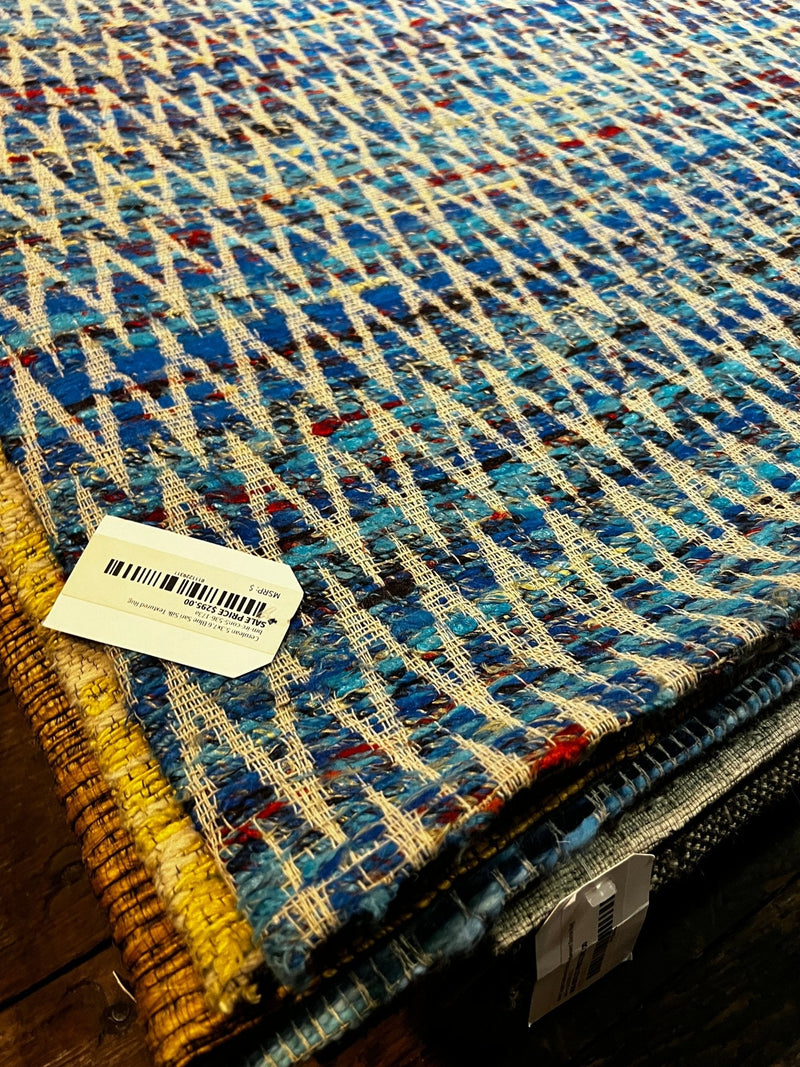 Cerulean 5.3x7.6 Blue Sari Silk Textured Rug | Banana Manor Rug Factory Outlet