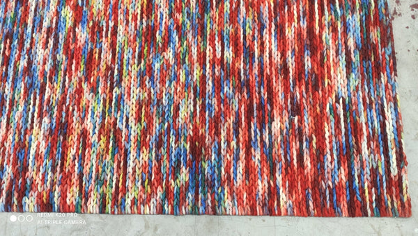 Color Explosion 4.9x8 Handwoven Red and Blue Striped Durrie Rug | Banana Manor Rug Company