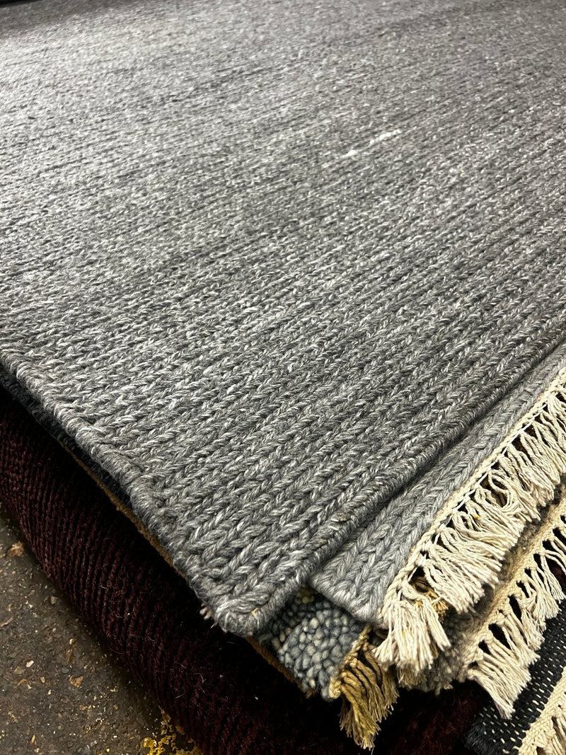 Dirty Rotten Scoundrel 6x9.3 Gray Pet Yarn Durrie Rug | Banana Manor Rug Factory Outlet