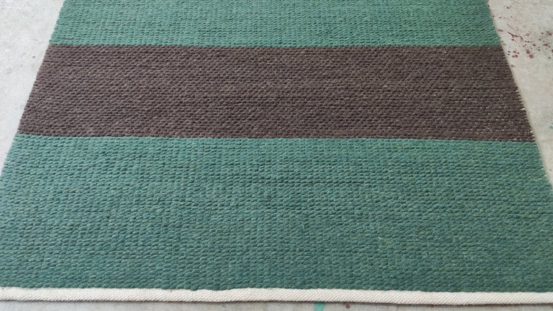 Dr. Evil 4.6x7 Brown and Green Striped Handwoven Durrie Rug | Banana Manor Rug Company