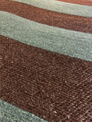 Dr. Evil 4.6x7 Brown and Green Striped Handwoven Durrie Rug | Banana Manor Rug Company