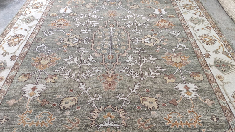 Hathaway 9x12.3 Grey and Ivory Hand-Knotted Oushak Rug | Banana Manor Rug Company