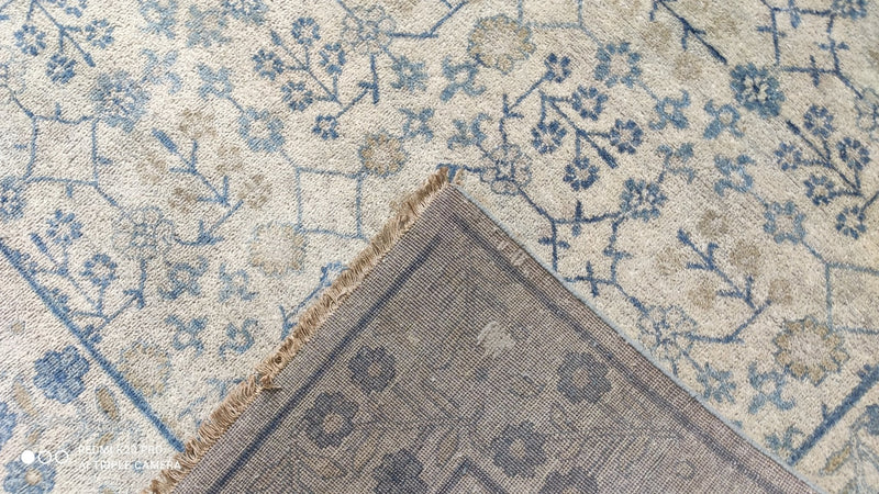 Janice 11x13.9 Hand-Knotted Ivory and Blue Oushak Rug | Banana Manor Rug Company